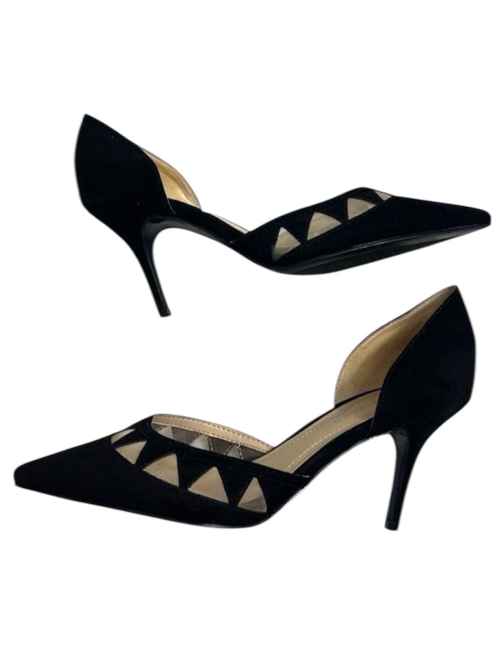 Marc Fisher “MFTRICKY2” Black Suede Geometric D'Orsay Heels Size 5.5M